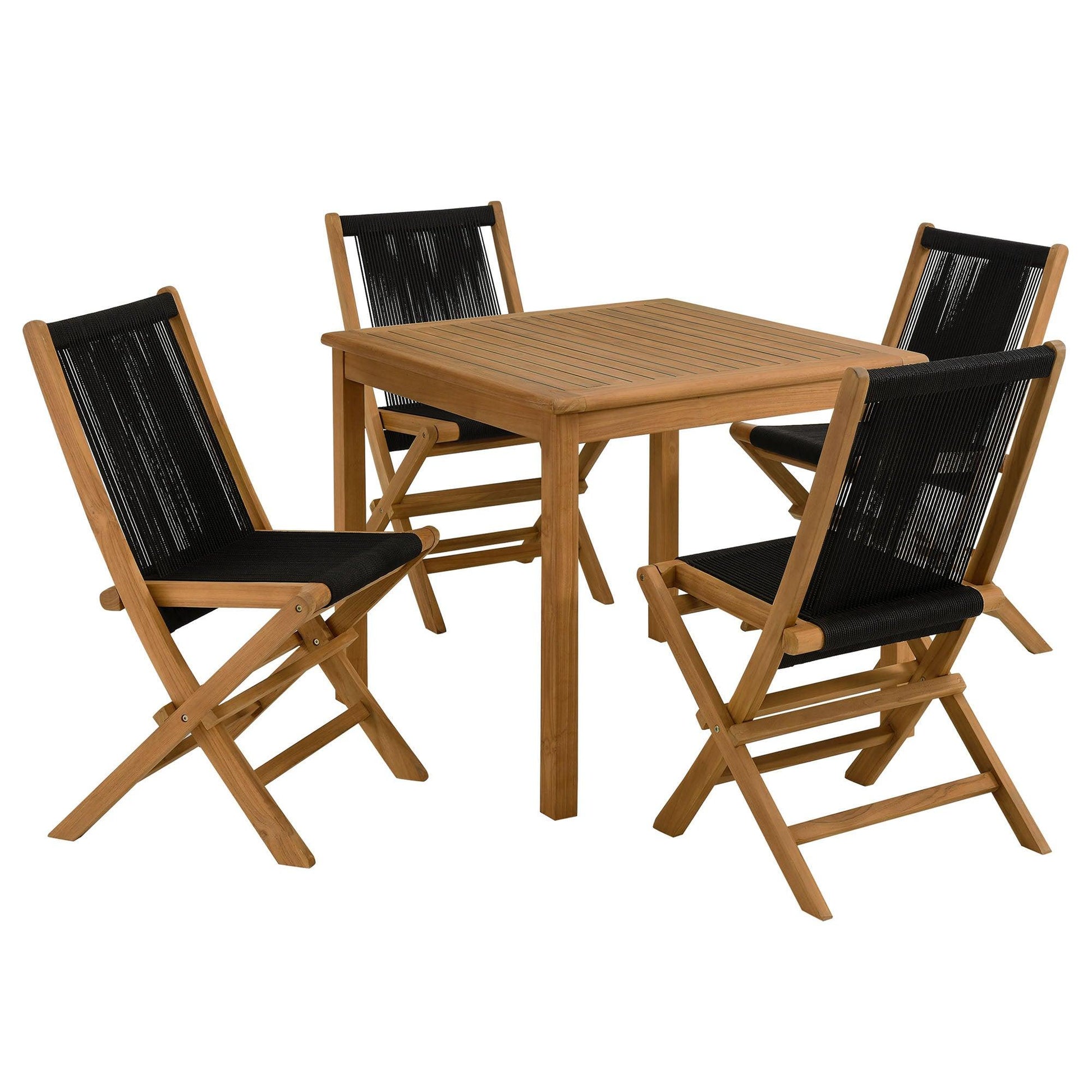 Vienna 5-Piece Outdoor Patio Teak Wood Dining Set with Rope Folding Chairs by Modway FredCo