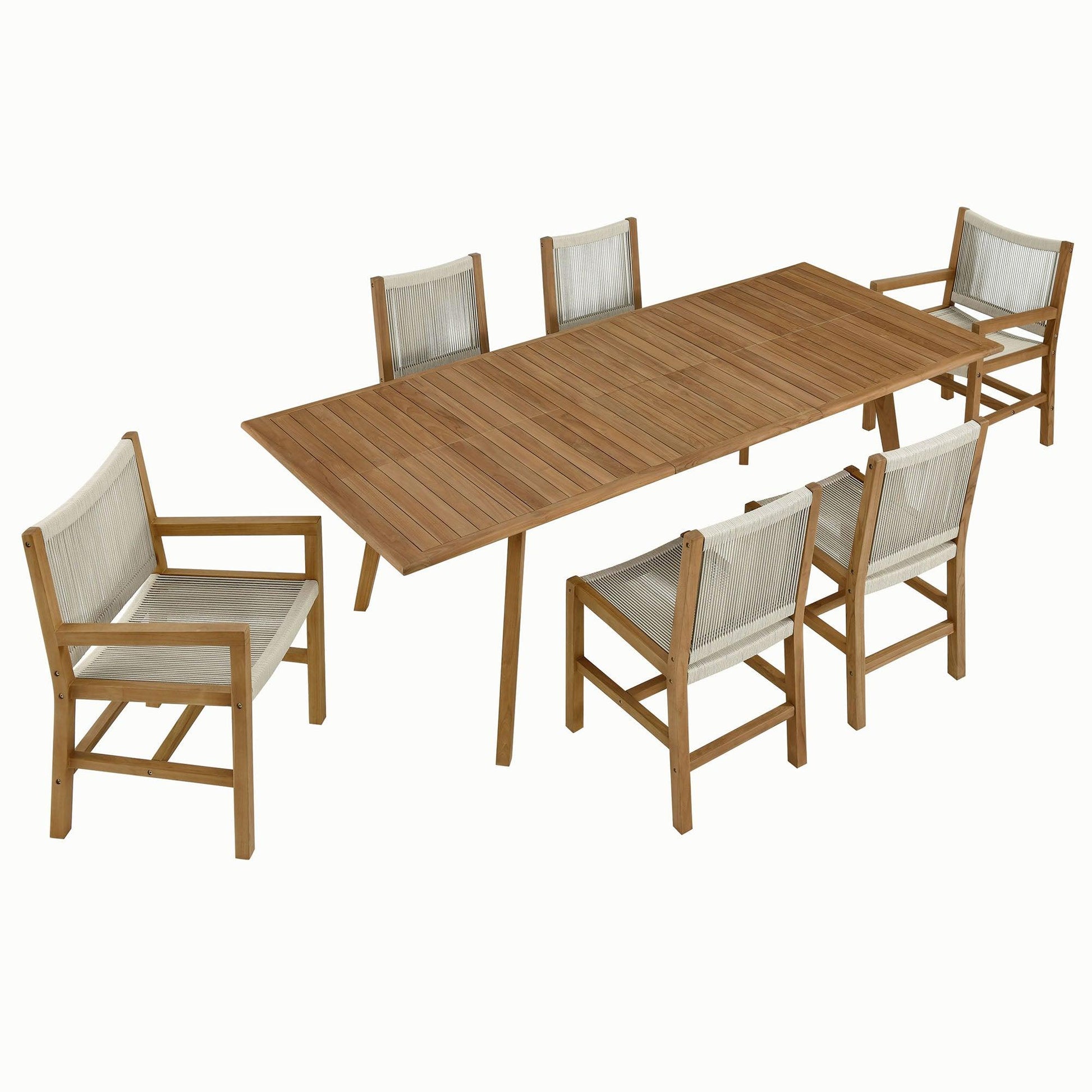 Vienna 7-Piece Outdoor Patio Teak and Rope Dining Set by Modway FredCo
