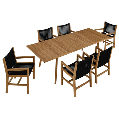 Vienna 7-Piece Outdoor Patio Teak and Rope Dining Set with Armchairs by Modway FredCo