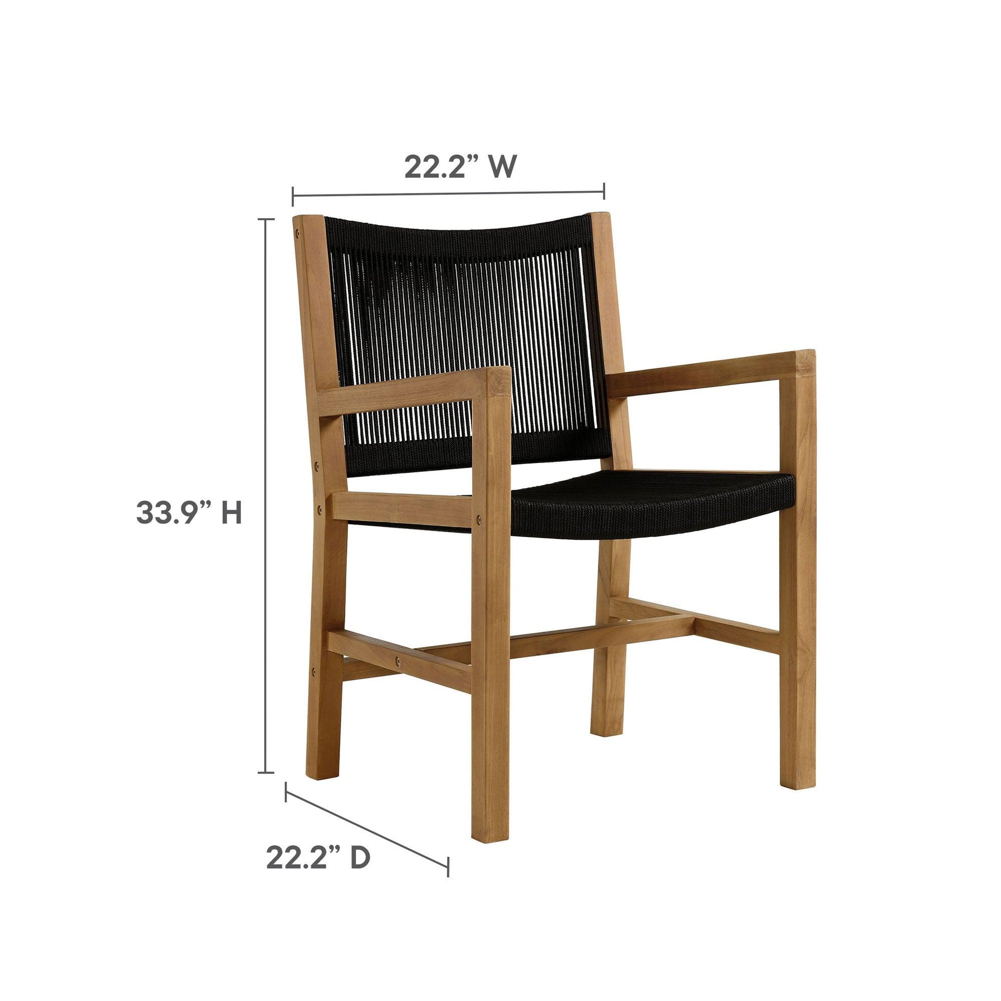 Vienna 7-Piece Outdoor Patio Teak and Rope Dining Set with Armchairs by Modway FredCo