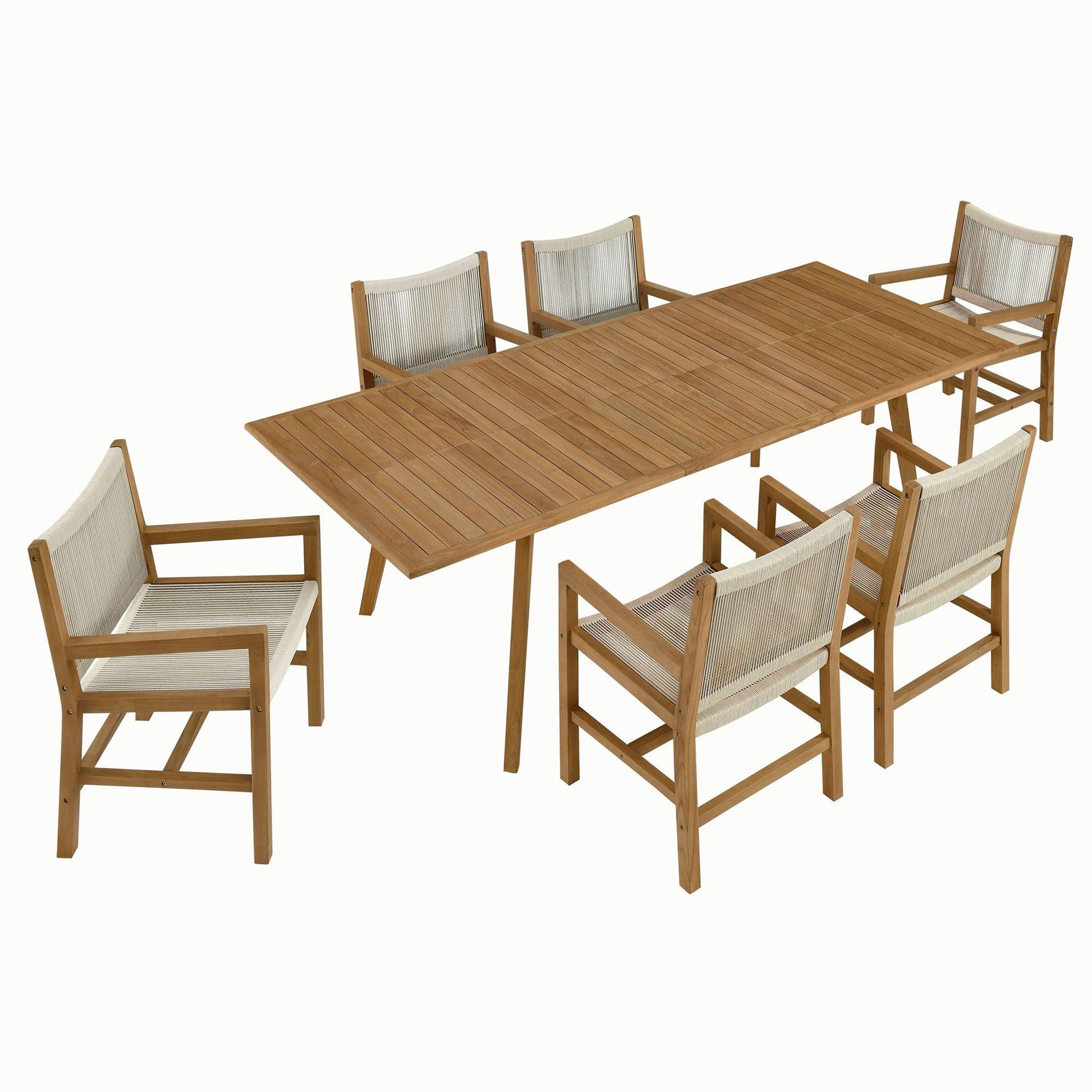 Vienna 7-Piece Outdoor Patio Teak and Rope Dining Set with Armchairs by Modway FredCo