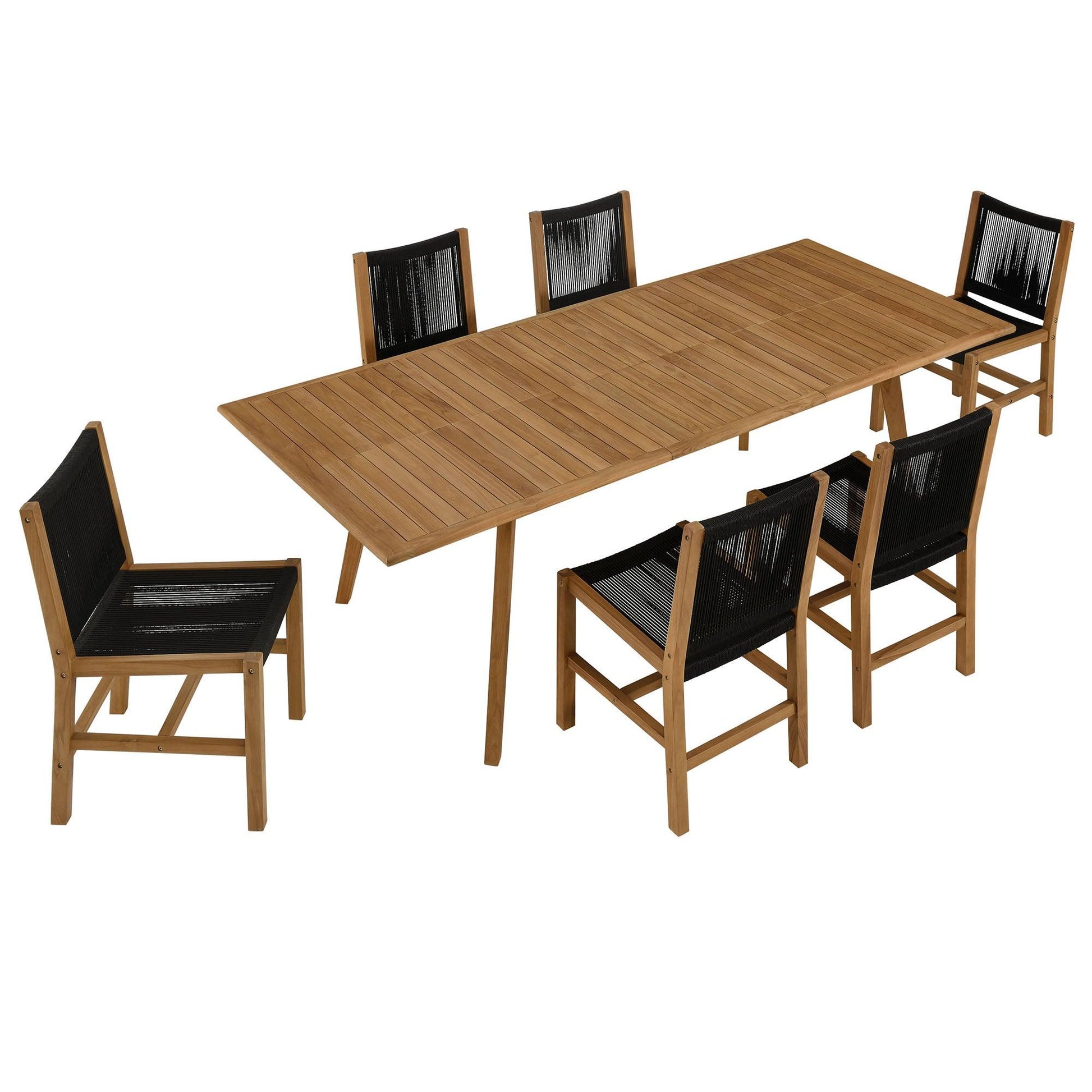 Vienna 7-Piece Outdoor Patio Teak and Rope Dining Set with Armless Chairs by Modway FredCo