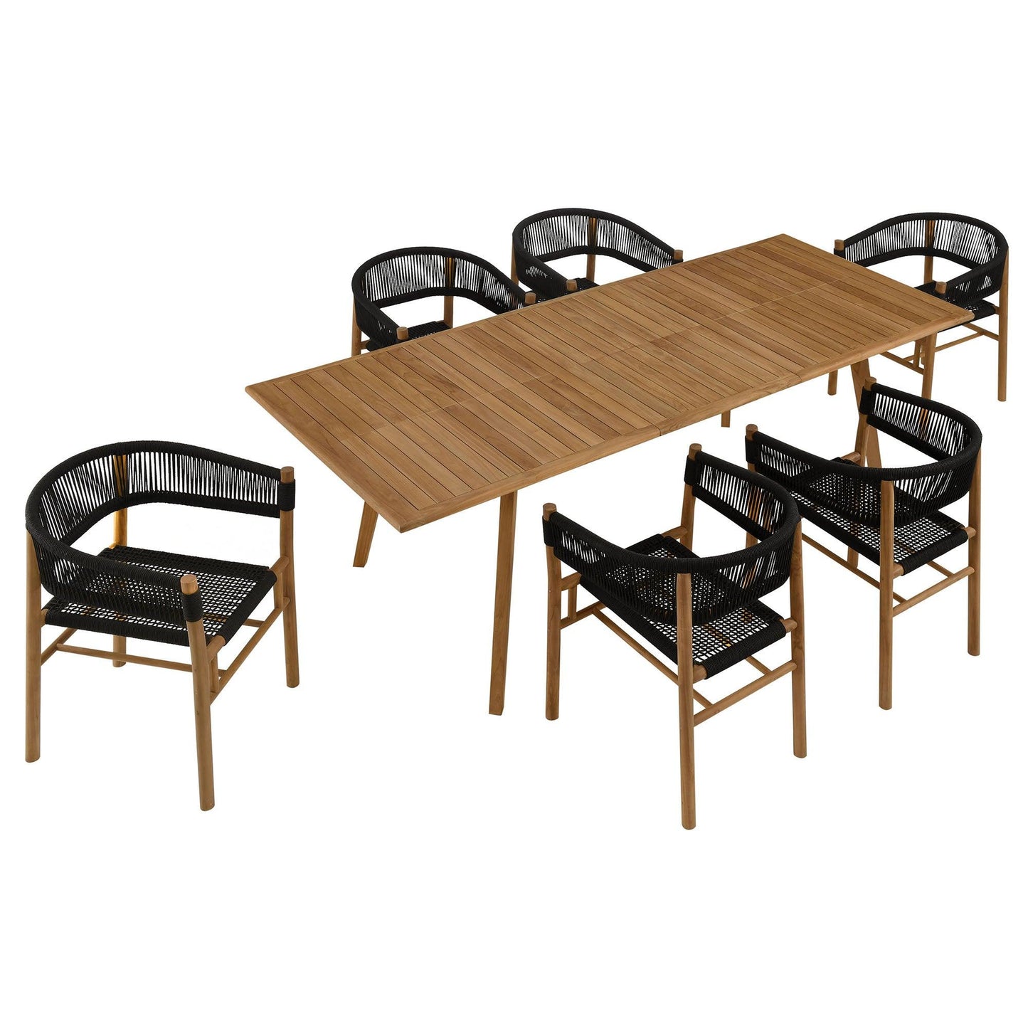 Vienna 7-Piece Outdoor Patio Teak and Rope Dining Set with Curved-Back Armchairs by Modway FredCo
