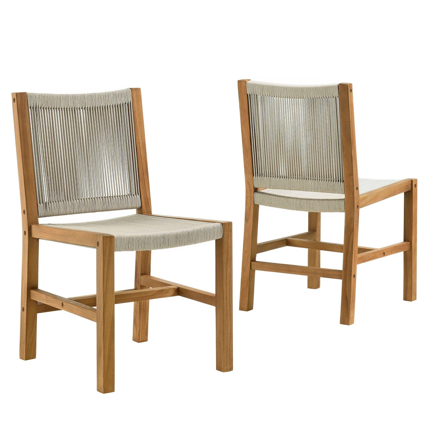 Vienna Outdoor Patio Teak and Rope Armless Dining Chairs Set of 2 by Modway FredCo