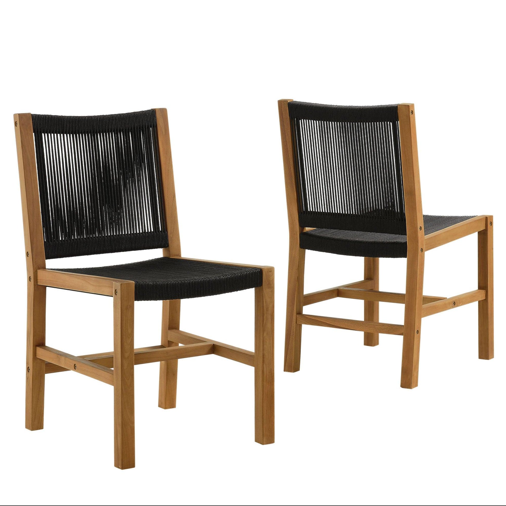 Vienna Outdoor Patio Teak and Rope Armless Dining Chairs Set of 2 by Modway FredCo