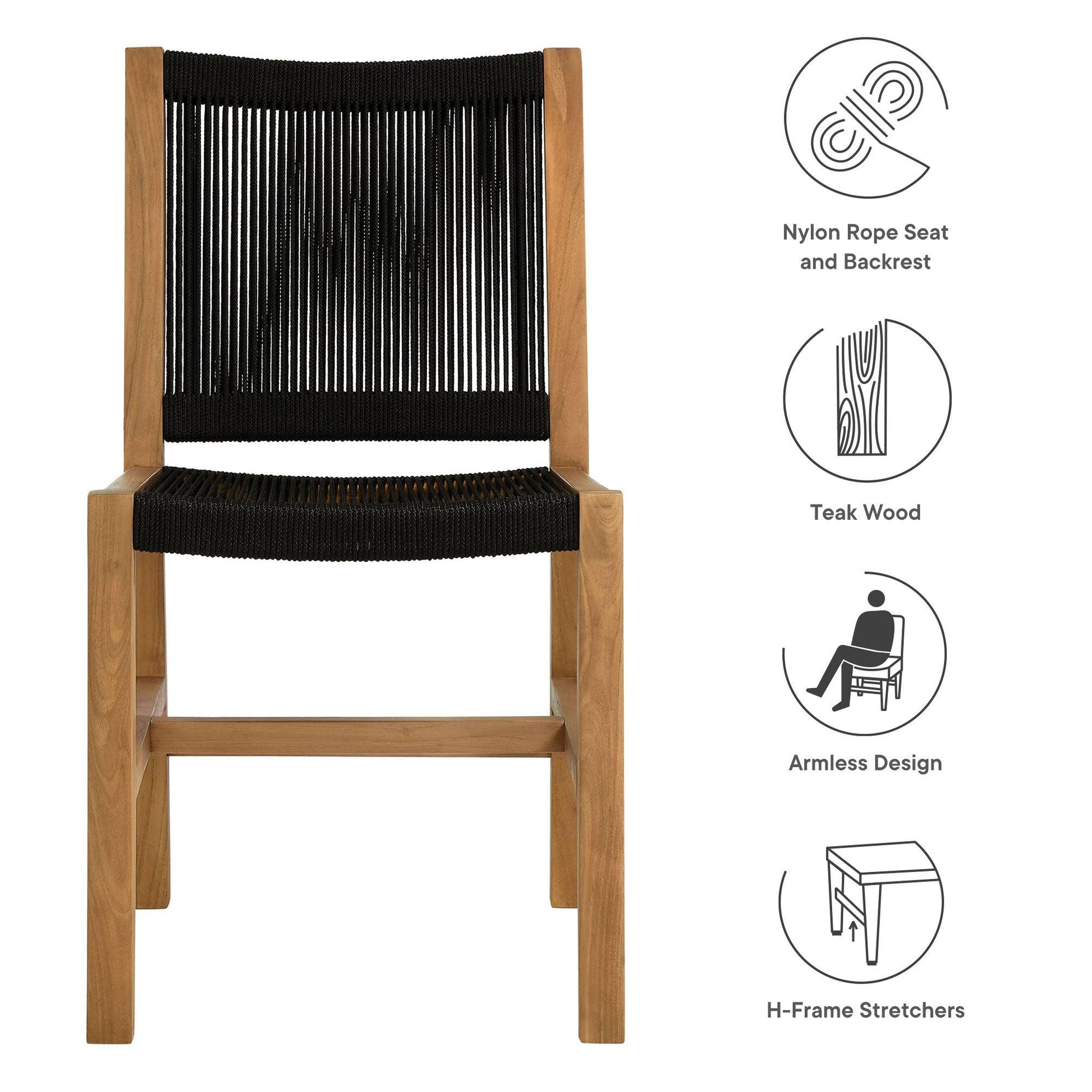 Vienna Outdoor Patio Teak and Rope Armless Dining Chairs Set of 2 by Modway FredCo