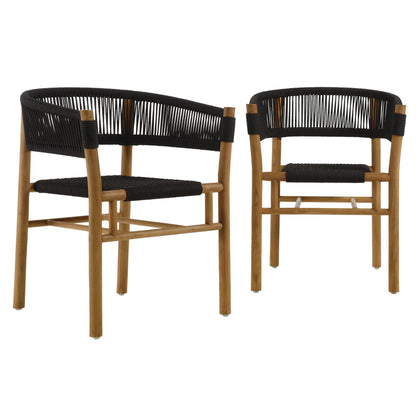 Vienna Outdoor Patio Teak and Rope Curved-Back Dining Armchairs Set of 2 by Modway FredCo