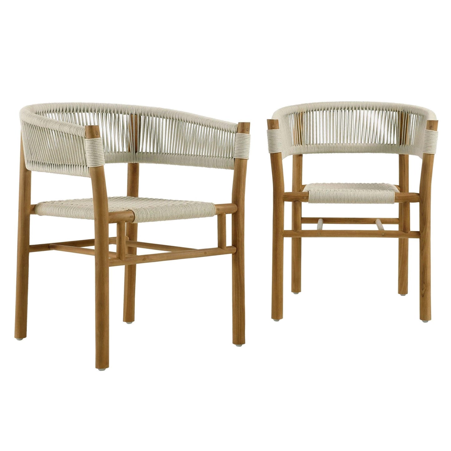Vienna Outdoor Patio Teak and Rope Curved-Back Dining Armchairs Set of 2 by Modway FredCo