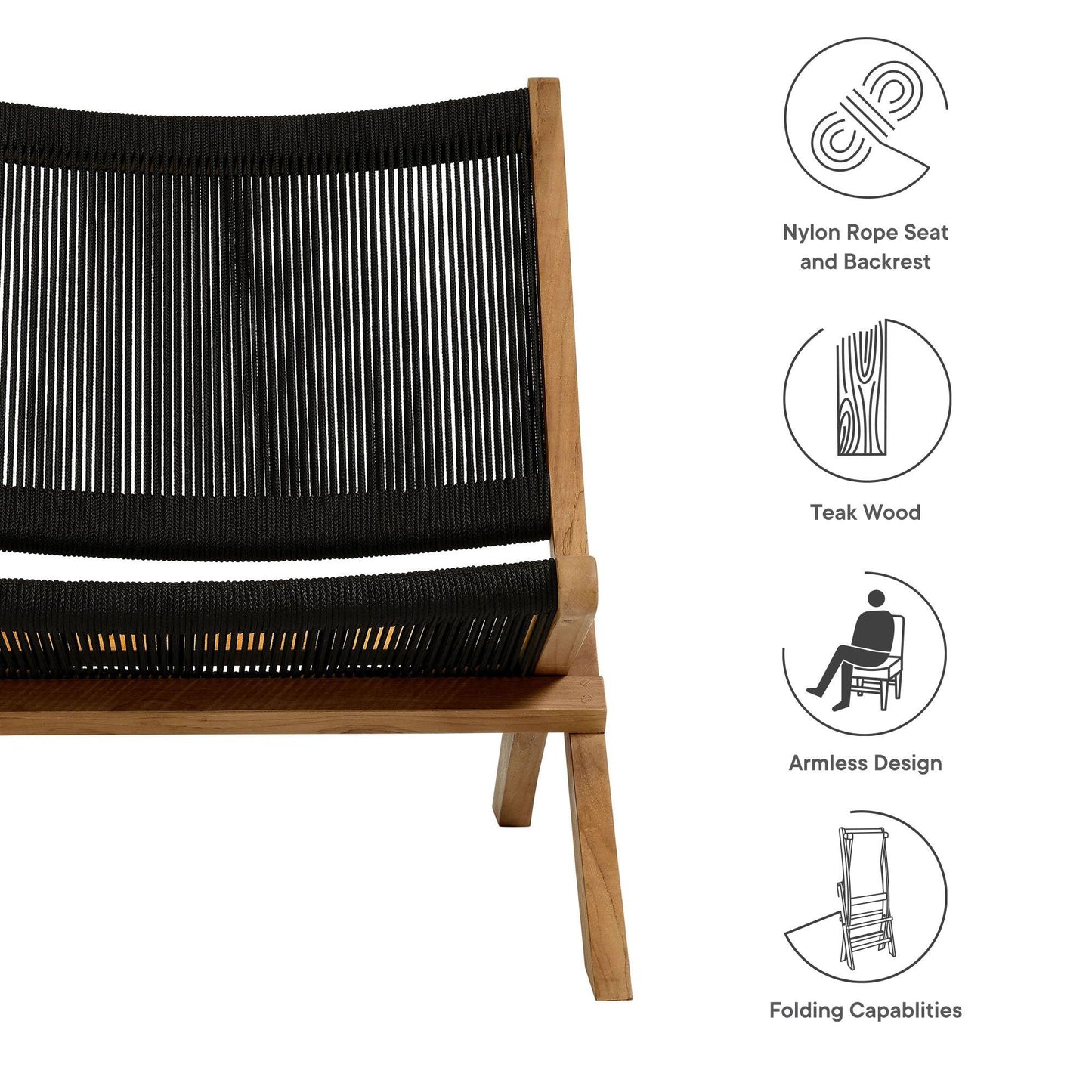 Vienna Outdoor Patio Teak and Rope Folding Accent Lounge Chair by Modway FredCo