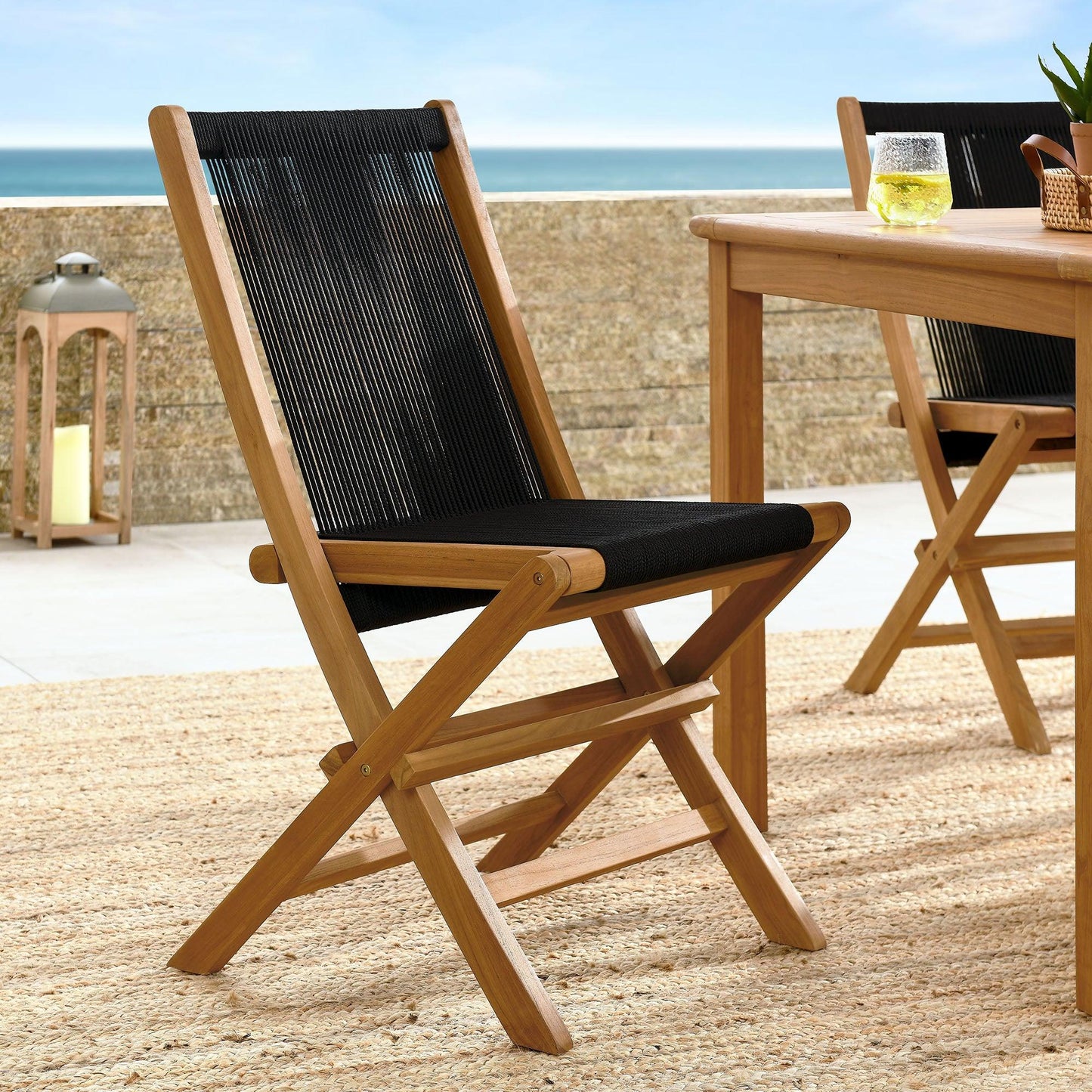 Vienna Outdoor Patio Teak and Rope Folding Chairs Set of 4 by Modway FredCo