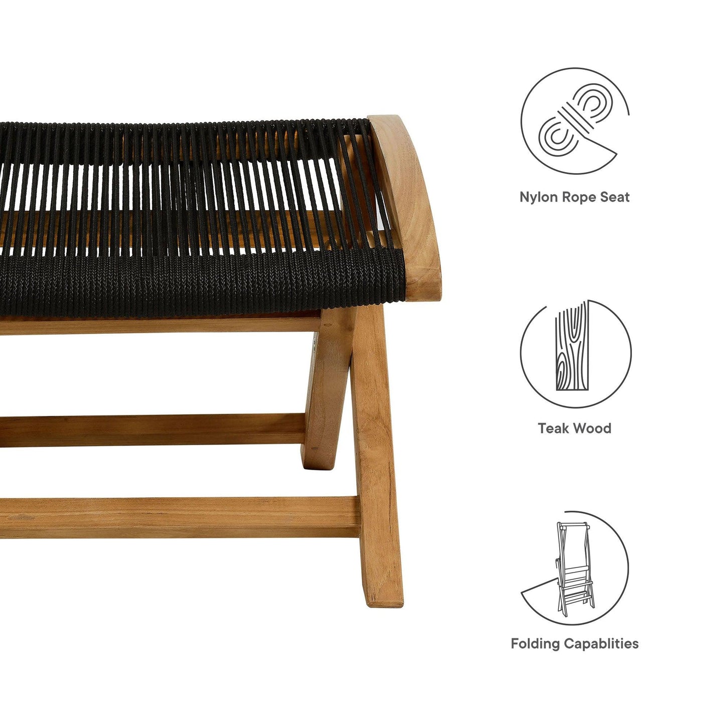 Vienna Outdoor Patio Teak and Rope Folding Ottoman by Modway FredCo