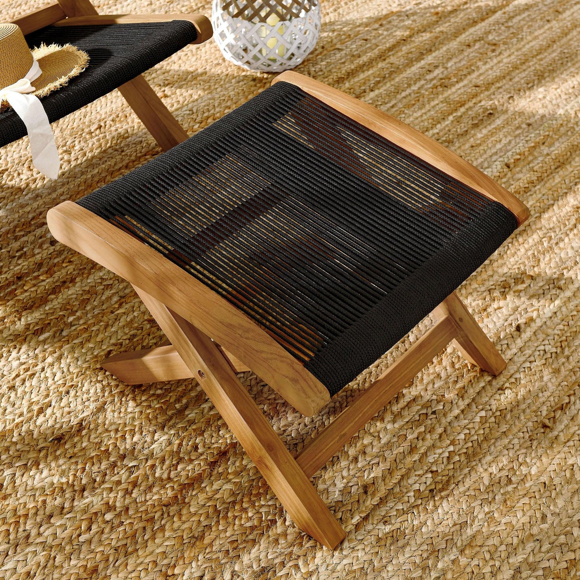 Vienna Outdoor Patio Teak and Rope Folding Ottoman by Modway FredCo