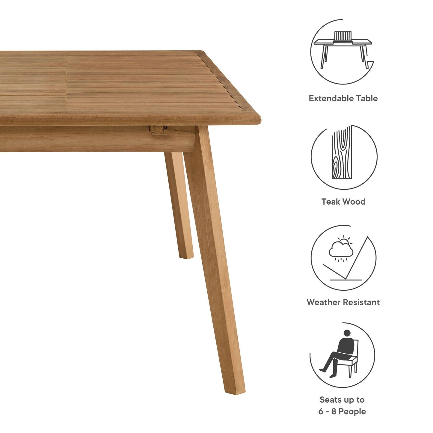 Vienna Outdoor Patio Teak Wood Extendable Dining Table by Modway FredCo
