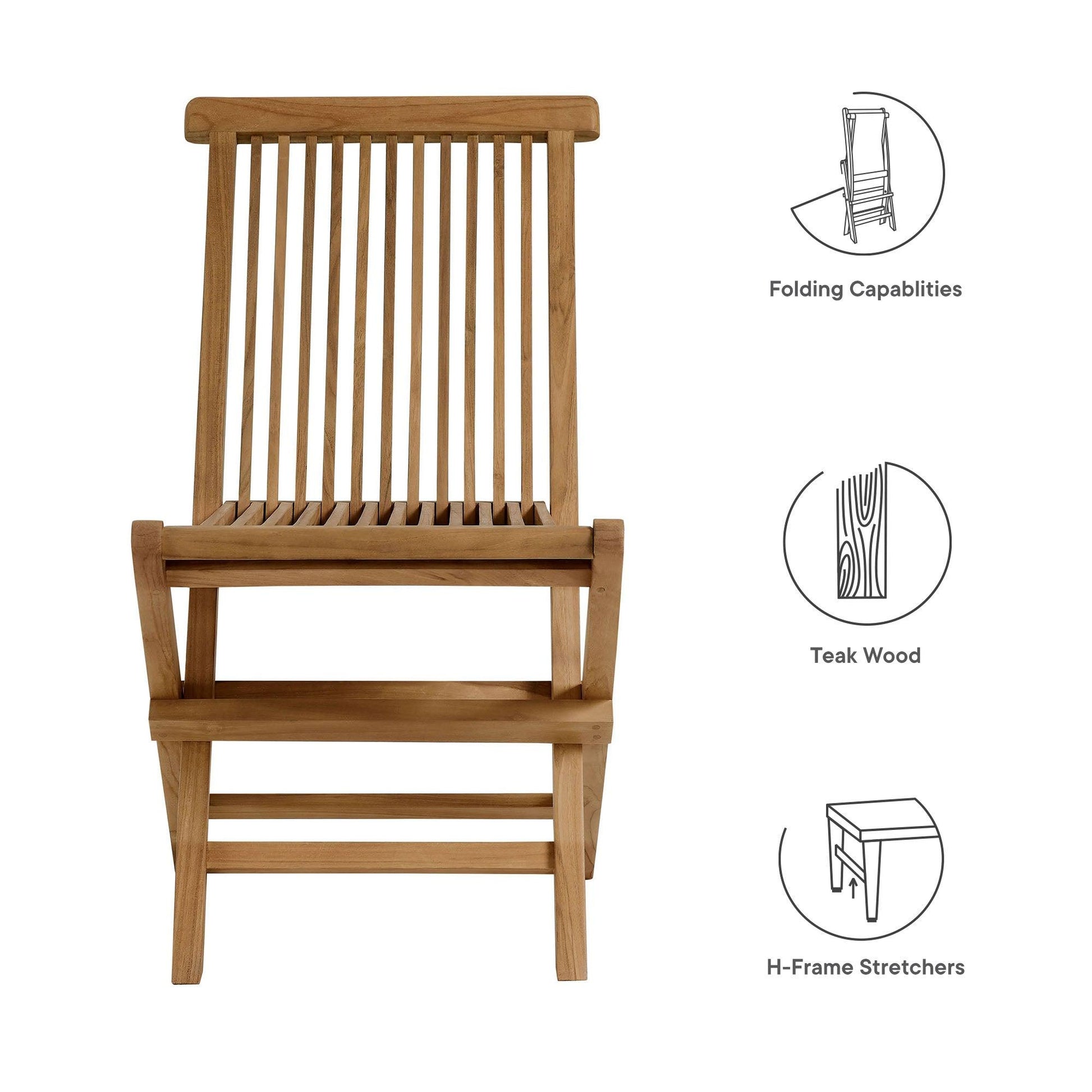 Vienna Outdoor Patio Teak Wood Folding Dining Chairs Set of 4 by Modway FredCo