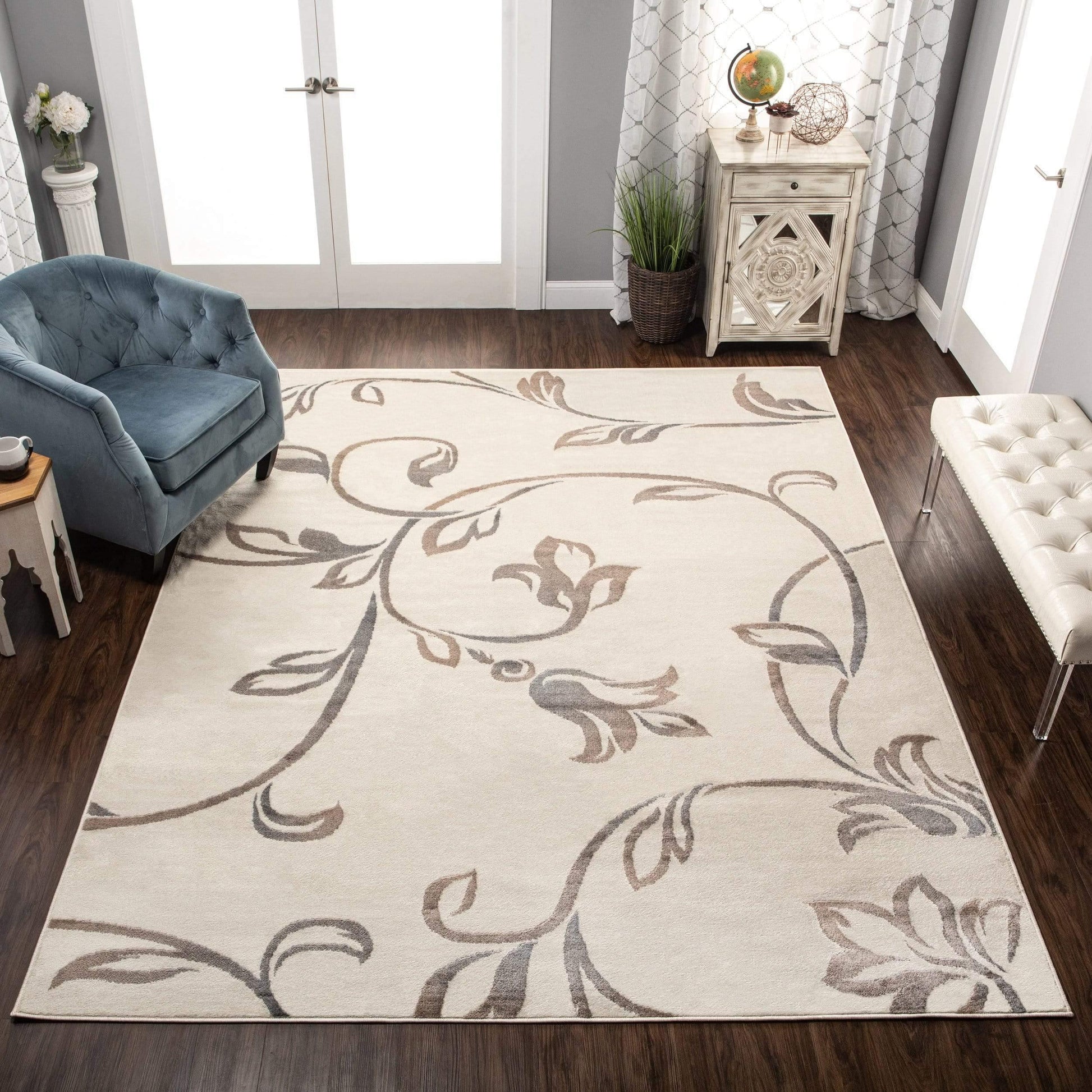 Vine Modern Floral Filigree Pattern Rug FredCo