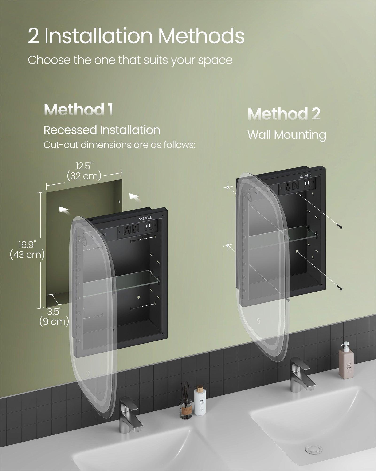 Wall-Mounted Cabinet with Mirror and Lights Ink Black FredCo