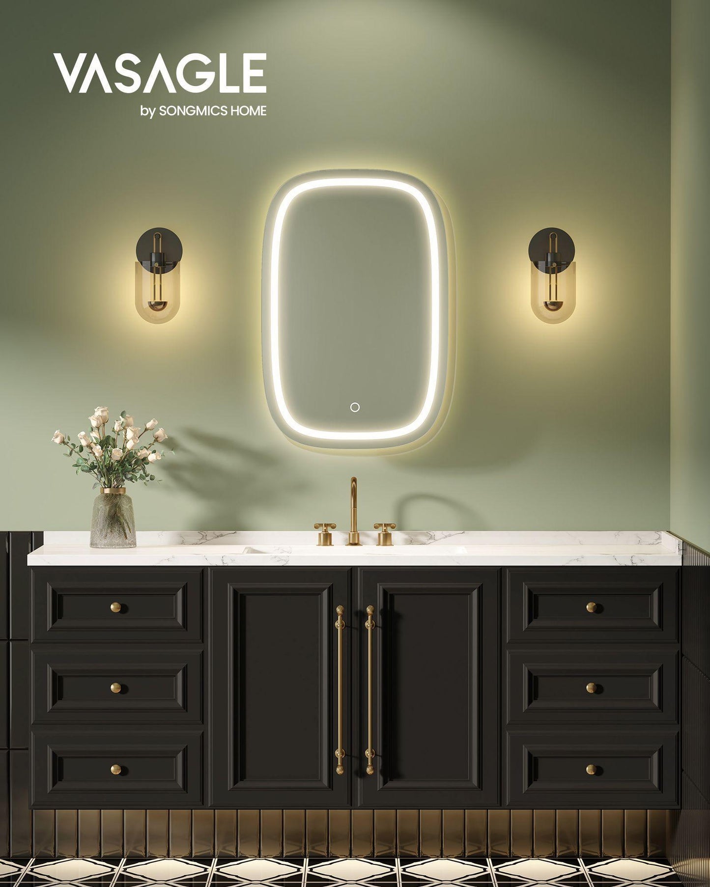 Wall-Mounted Cabinet with Mirror and Lights Ink Black FredCo