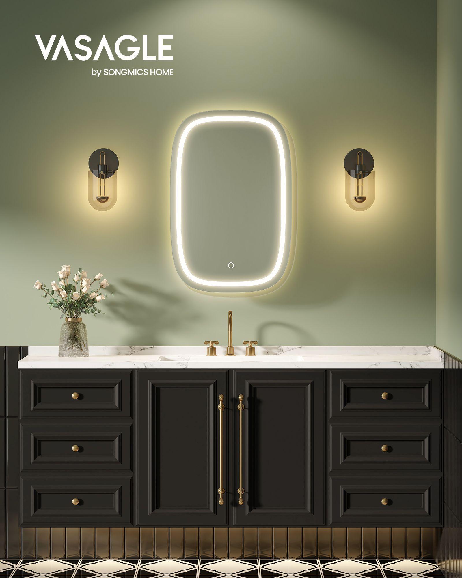 Wall-Mounted Cabinet with Mirror and Lights Ink Black FredCo