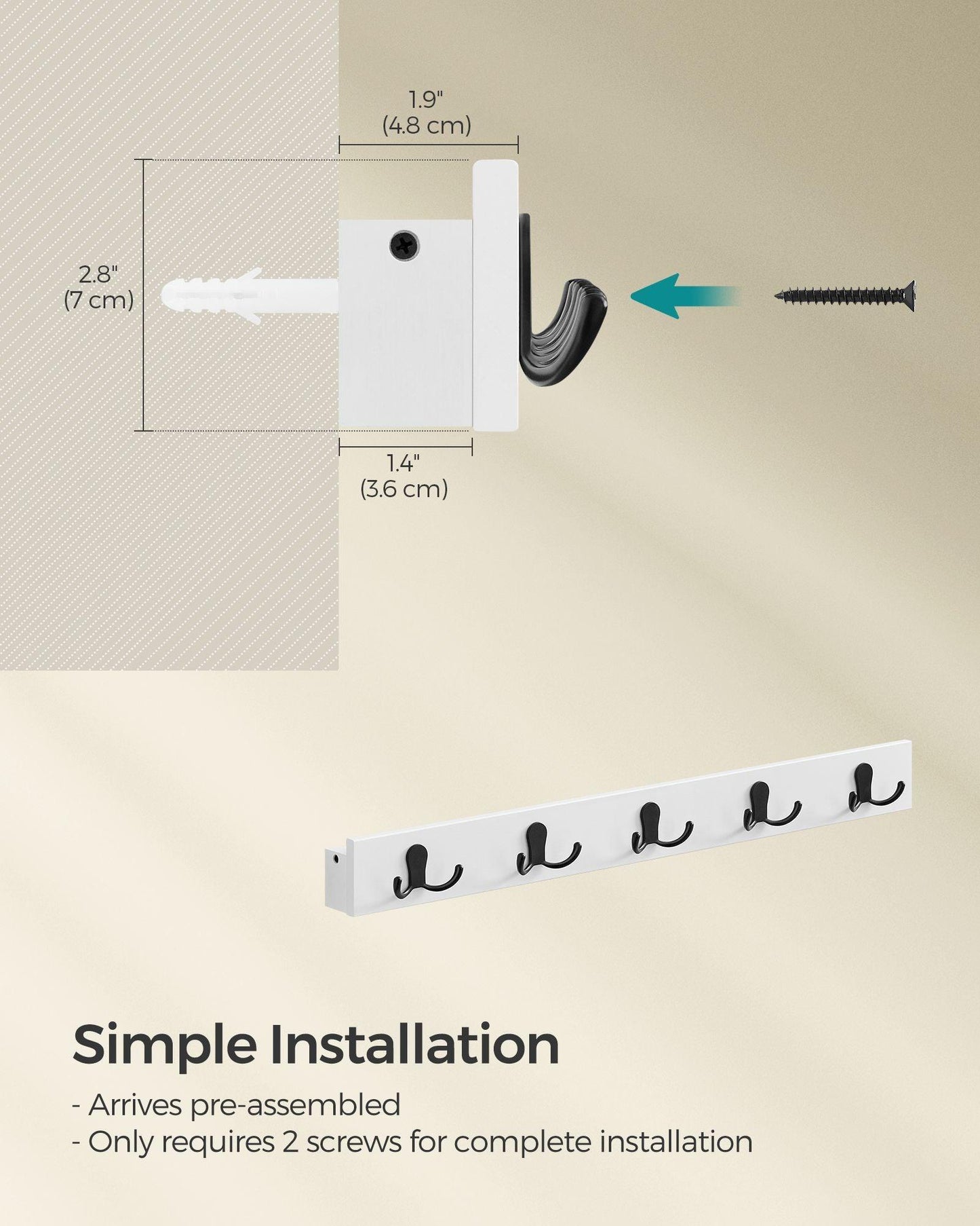 Wall-Mounted Coat Rack with 5 Hooks Cloud White FredCo