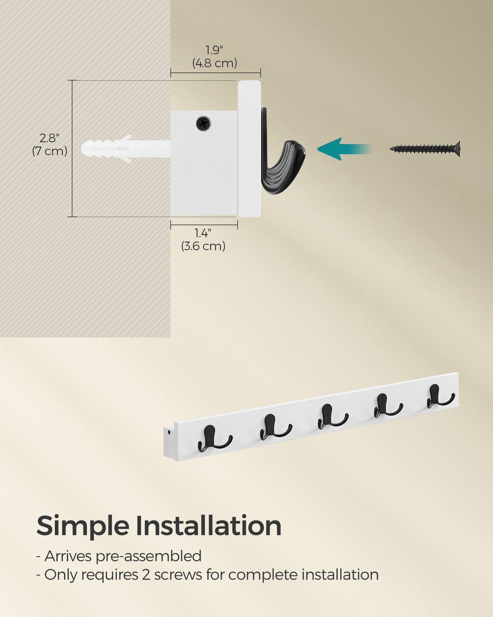 Wall-Mounted Coat Rack with 5 Hooks Cloud White FredCo