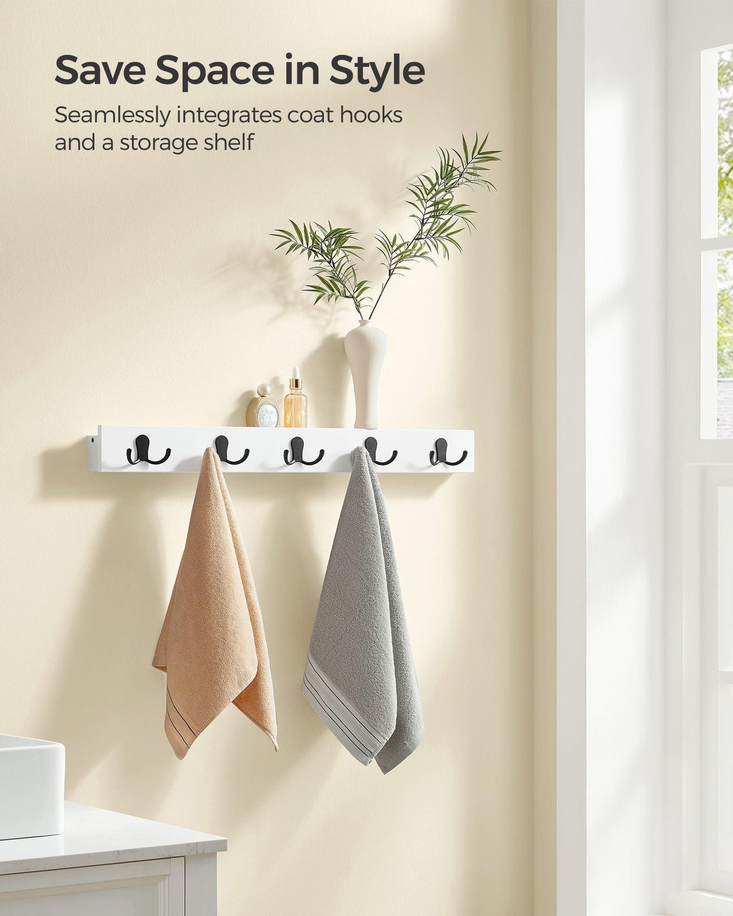 Wall-Mounted Coat Rack with 5 Hooks Cloud White FredCo