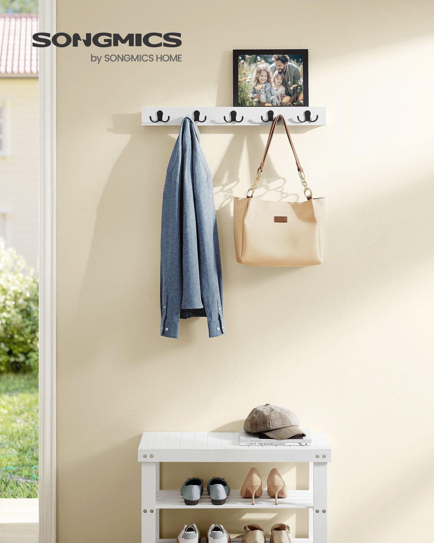 Wall-Mounted Coat Rack with 5 Hooks Cloud White FredCo