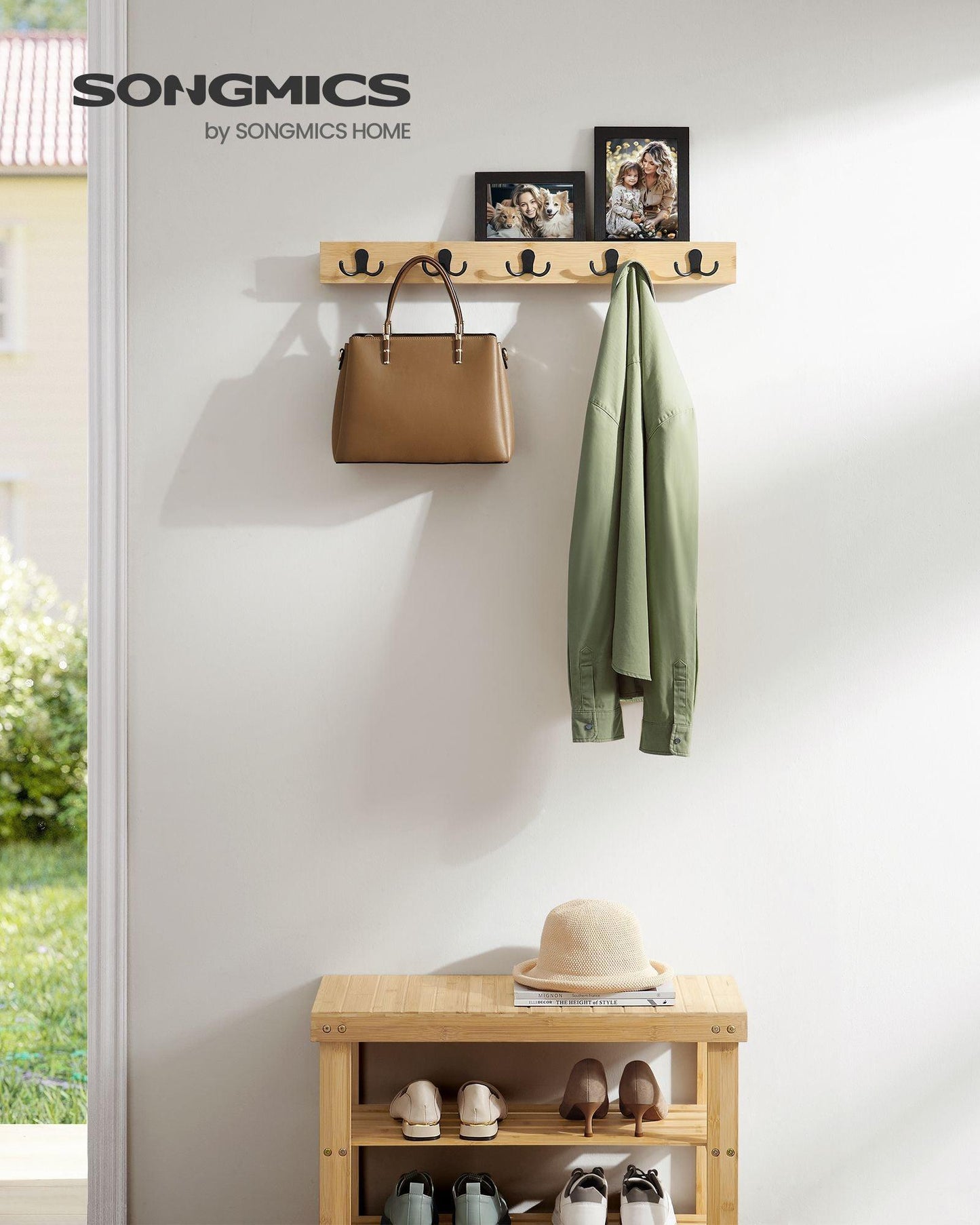 Wall-Mounted Coat Rack with 5 Hooks Natural Beige FredCo
