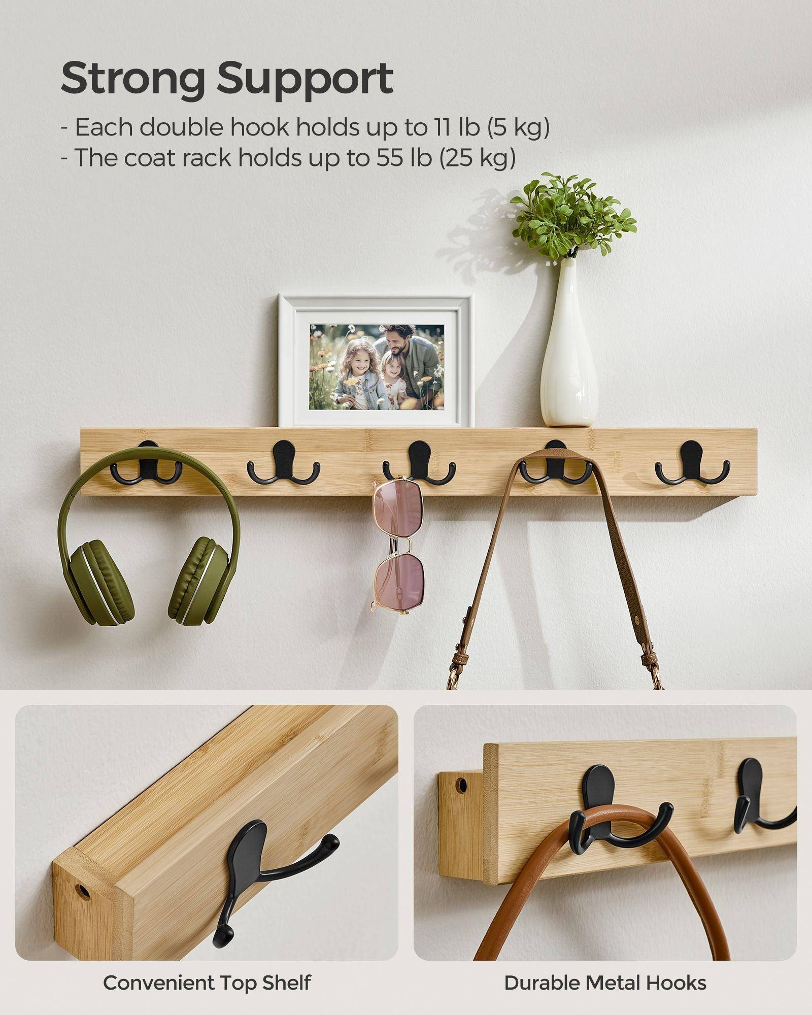 Wall-Mounted Coat Rack with 5 Hooks Natural Beige FredCo