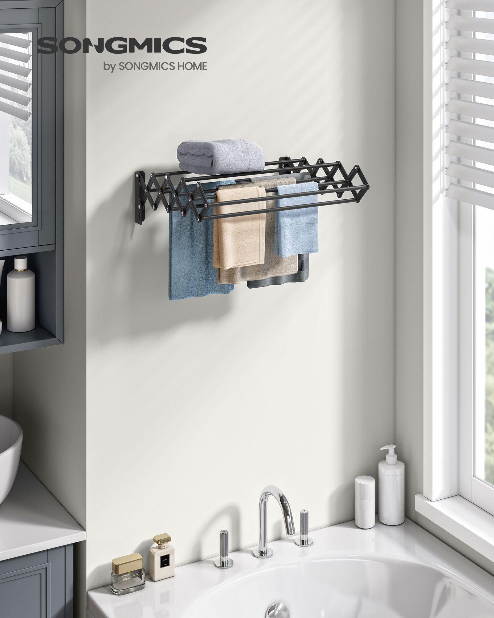 Wall-Mounted Expandable Steel Clothes Drying Rack with 9 Hanging Rods Ink Black FredCo