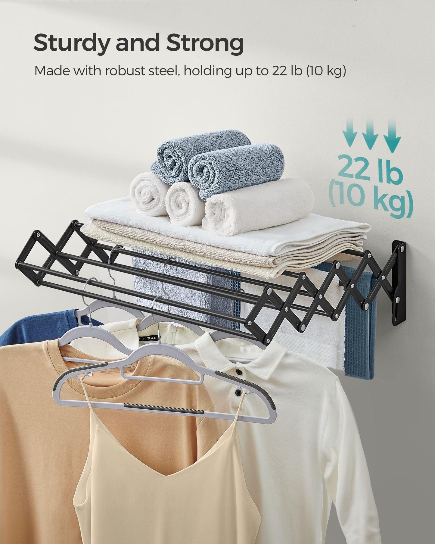 Wall-Mounted Expandable Steel Clothes Drying Rack with 9 Hanging Rods Ink Black FredCo