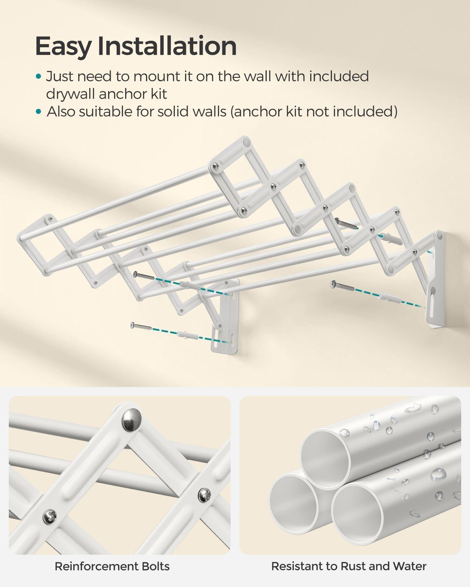 Wall-Mounted Expandable Steel Clothes Drying Rack with 9 Rods Cloud White FredCo