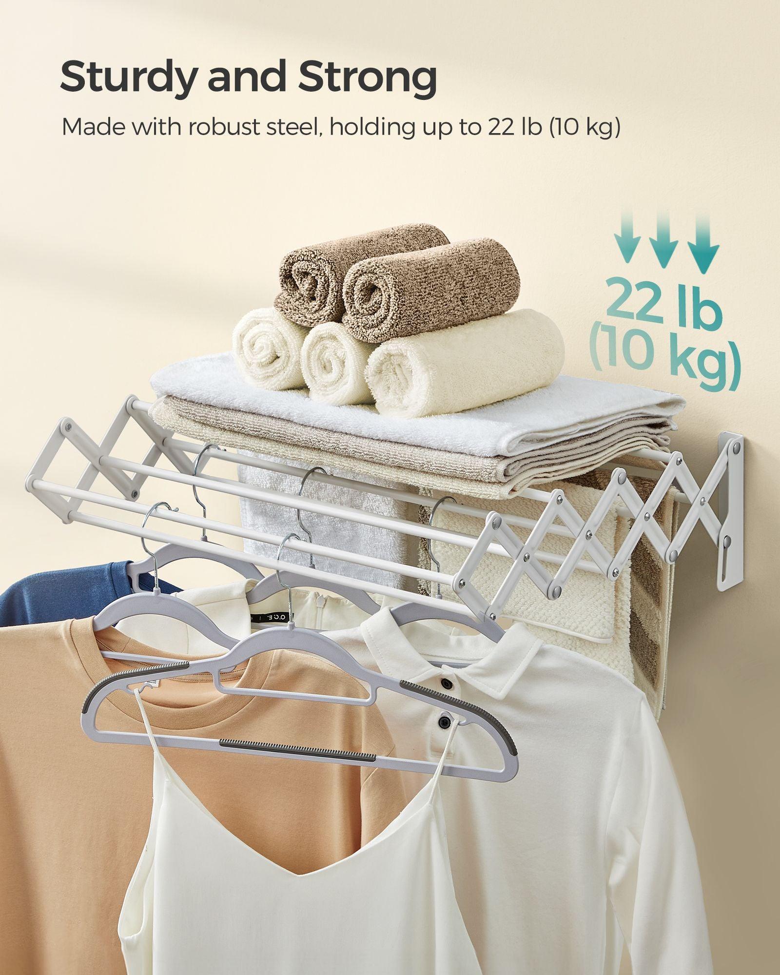 Wall-Mounted Expandable Steel Clothes Drying Rack with 9 Rods Cloud White FredCo