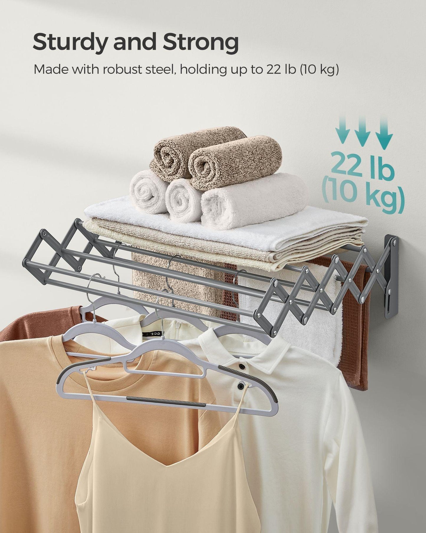 Wall-Mounted Expandable Steel Clothes Drying Rack with 9 Rods Dove Gray FredCo
