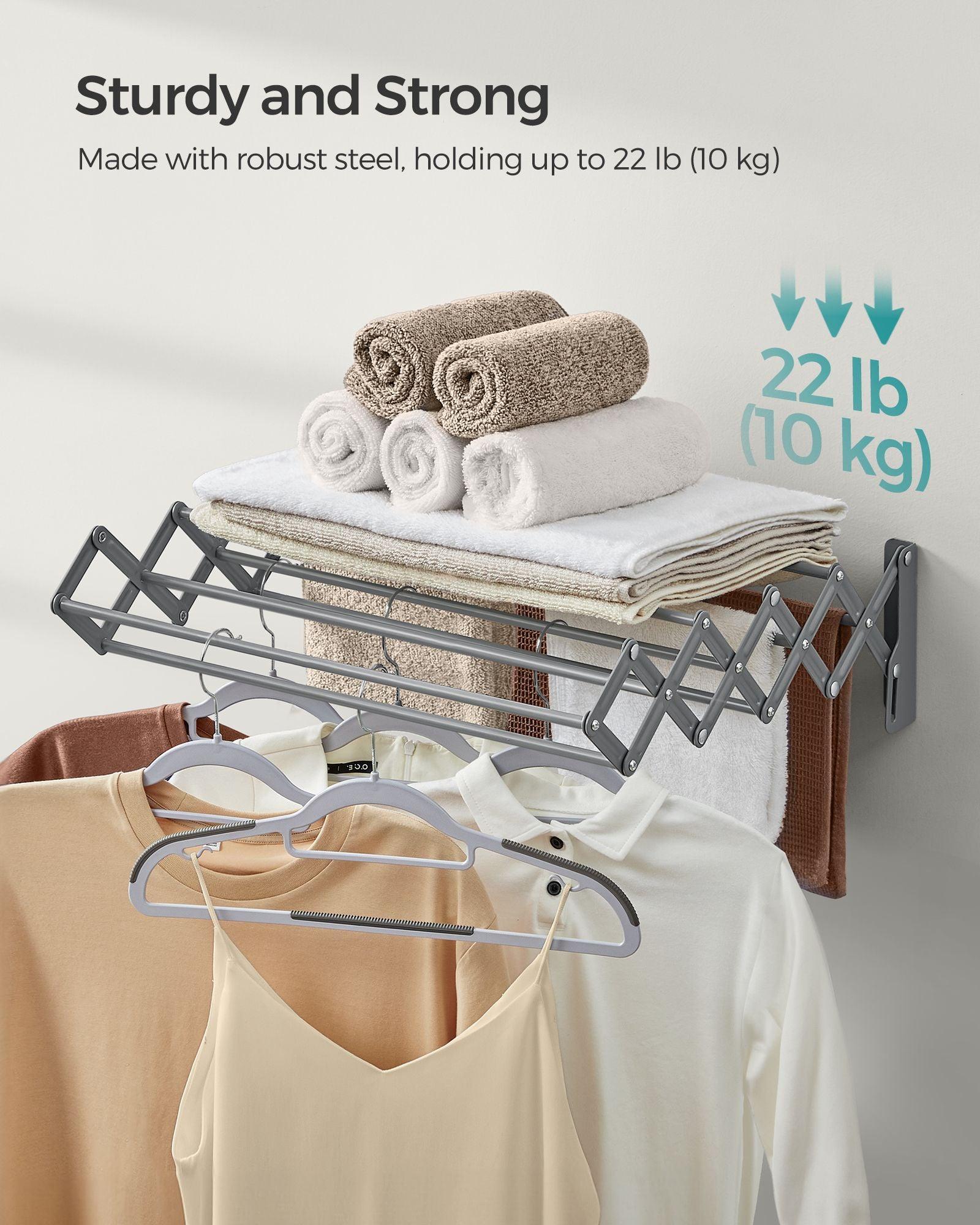 Wall-Mounted Expandable Steel Clothes Drying Rack with 9 Rods Dove Gray FredCo