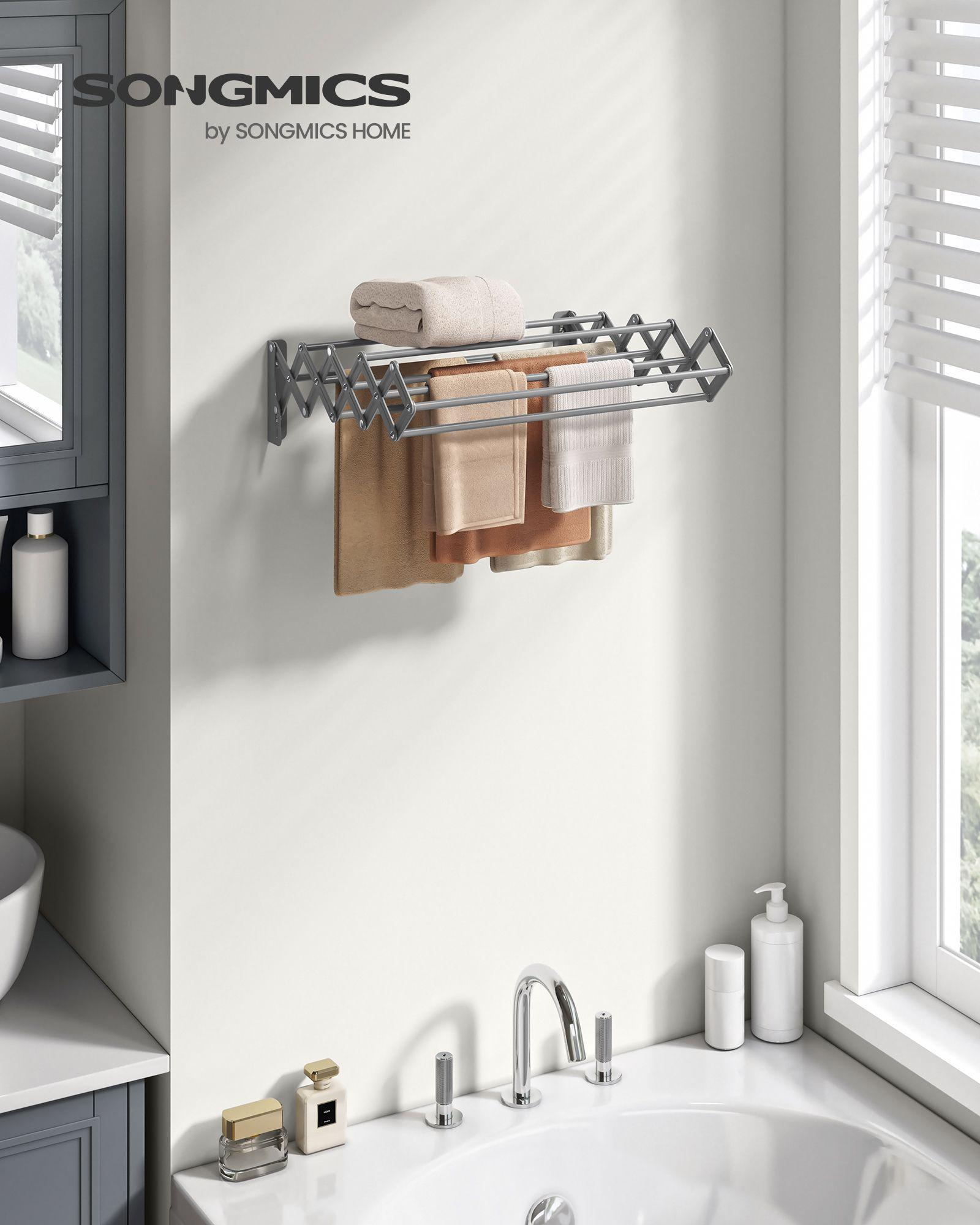 Wall-Mounted Expandable Steel Clothes Drying Rack with 9 Rods Dove Gray FredCo