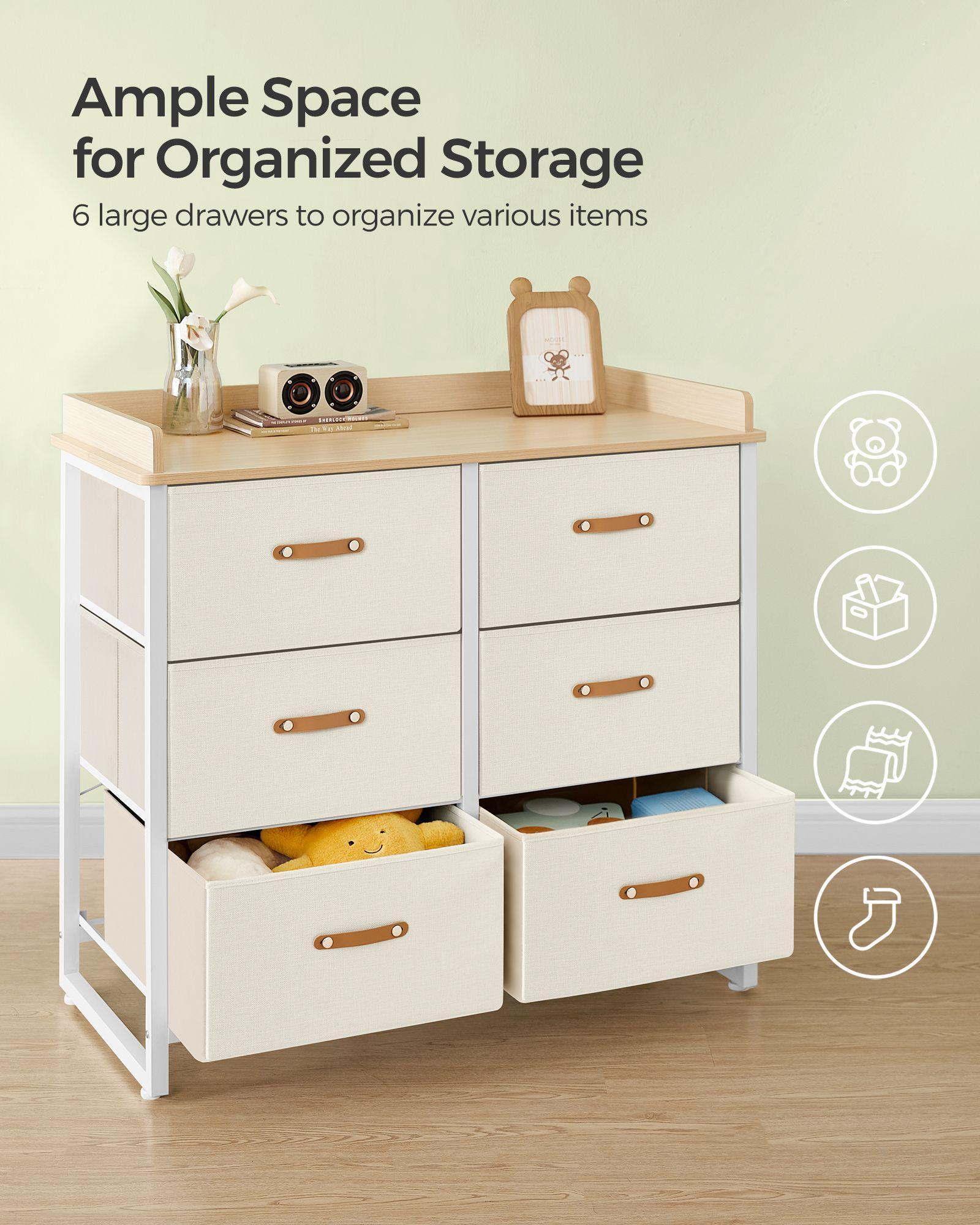 Water-Resistant Kids Dresser with 6 Drawers Sand Beige FredCo