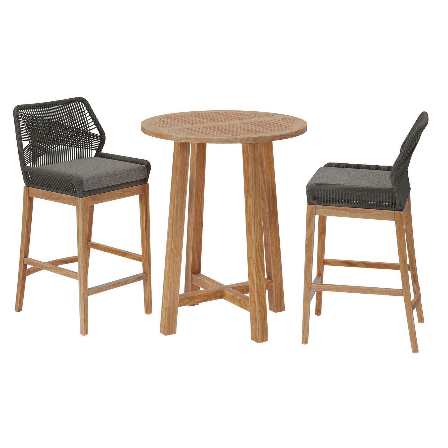 Wellspring 3-Piece Outdoor Patio Teak Wood Bar Set by Modway FredCo