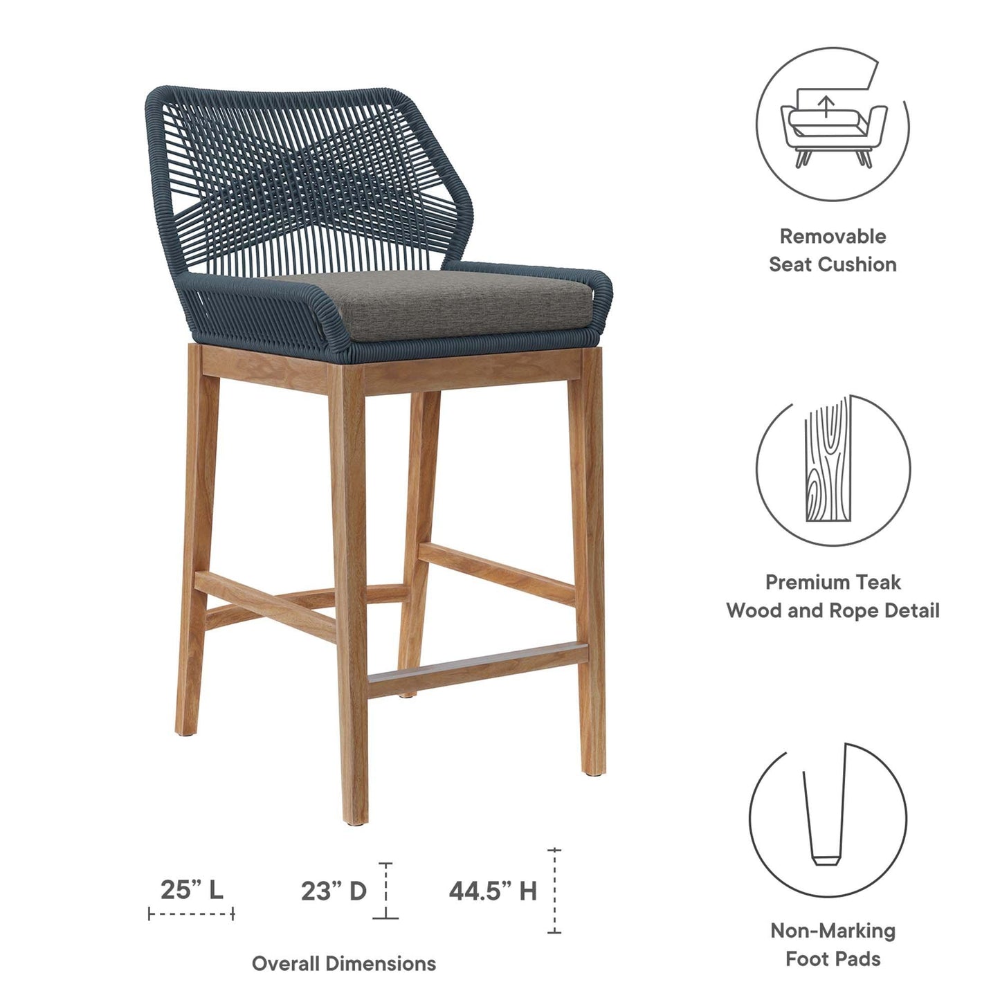Wellspring 3-Piece Outdoor Patio Teak Wood Bar Set by Modway FredCo