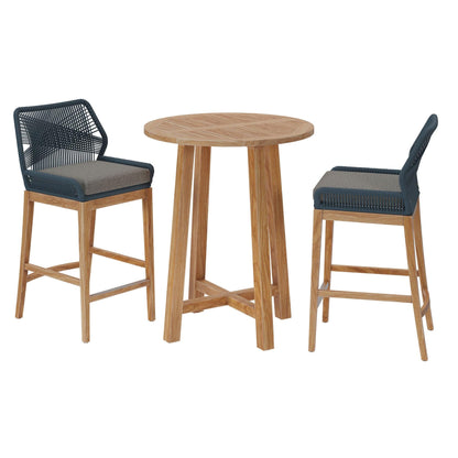 Wellspring 3-Piece Outdoor Patio Teak Wood Bar Set by Modway FredCo