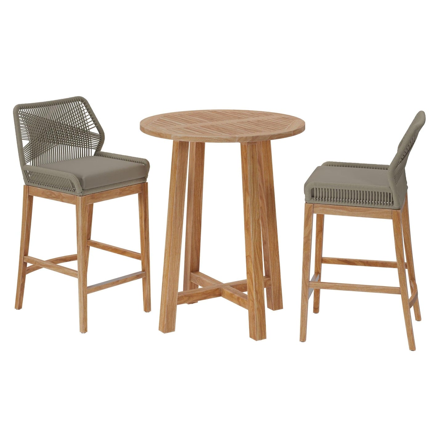 Wellspring 3-Piece Outdoor Patio Teak Wood Bar Set by Modway FredCo
