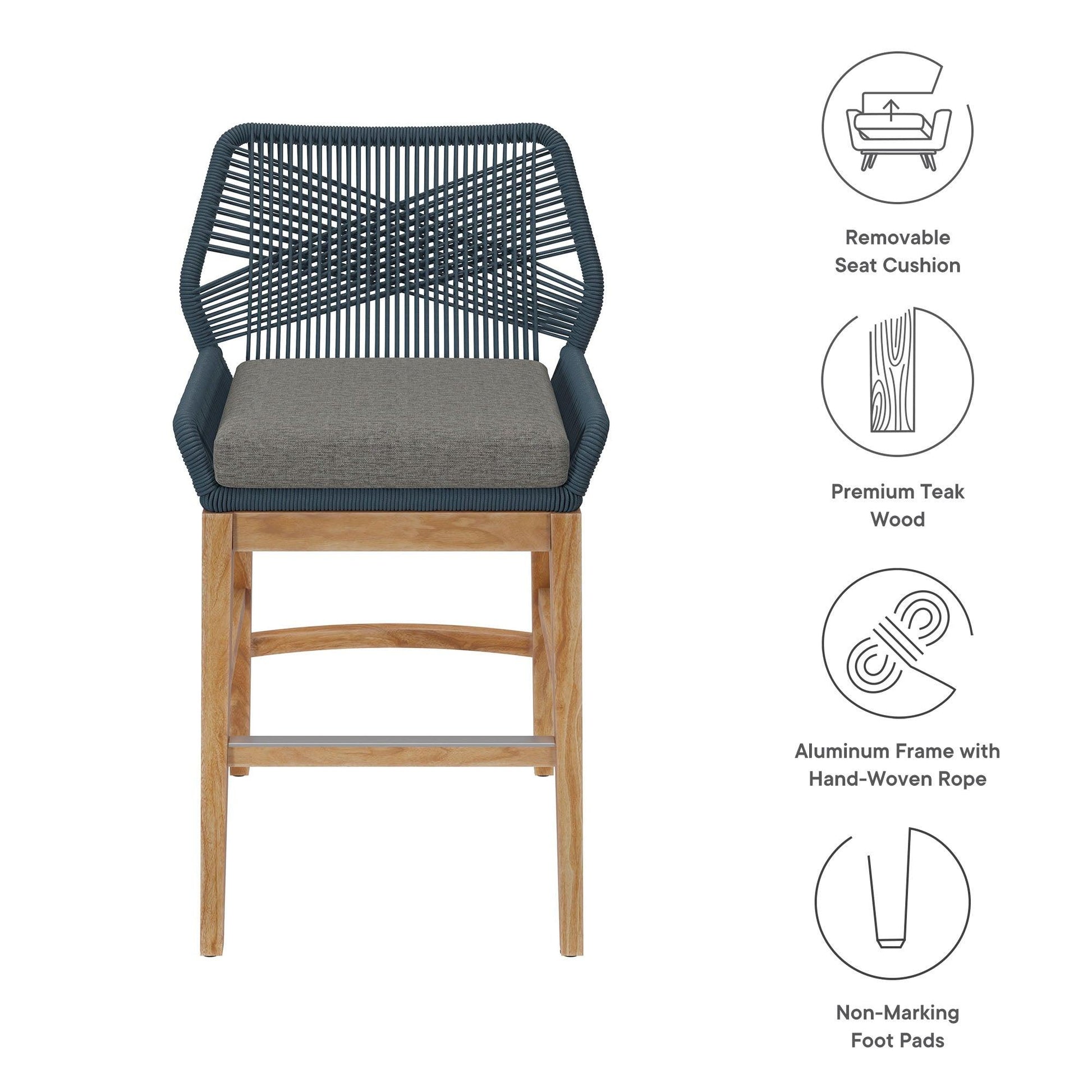 Wellspring Outdoor Patio Teak and Rope Counter Stool by Modway FredCo
