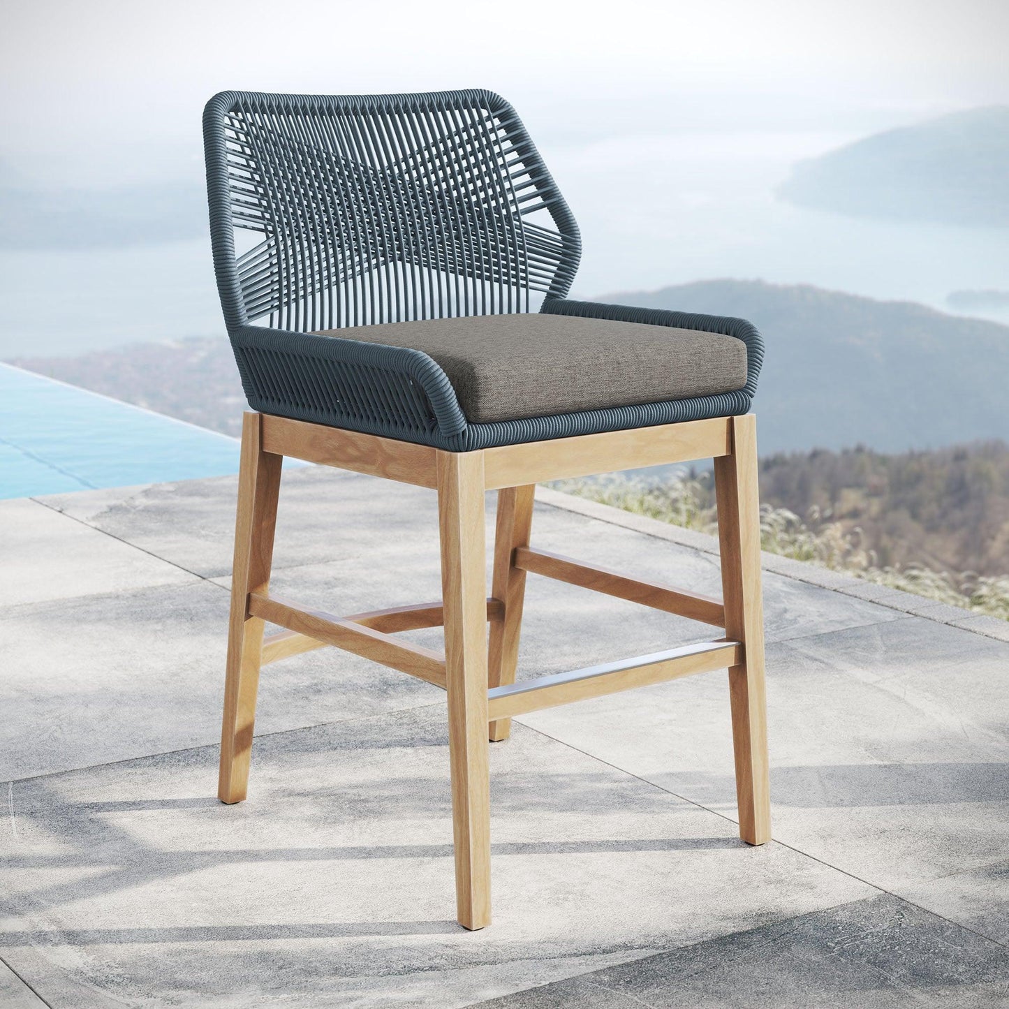 Wellspring Outdoor Patio Teak and Rope Counter Stool by Modway FredCo