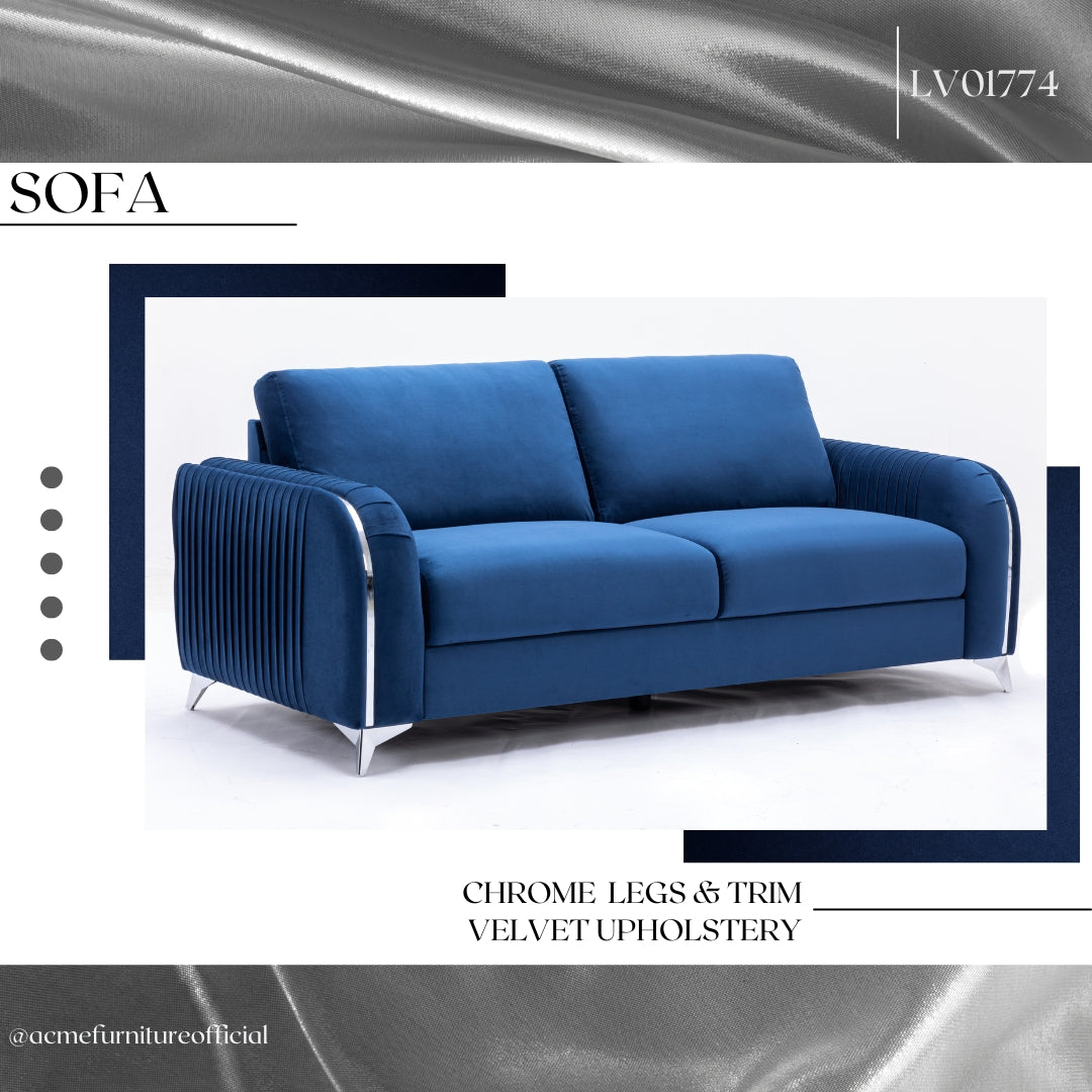 Wenona Blue Velvet 3 Pieces Living Room Set FredCo