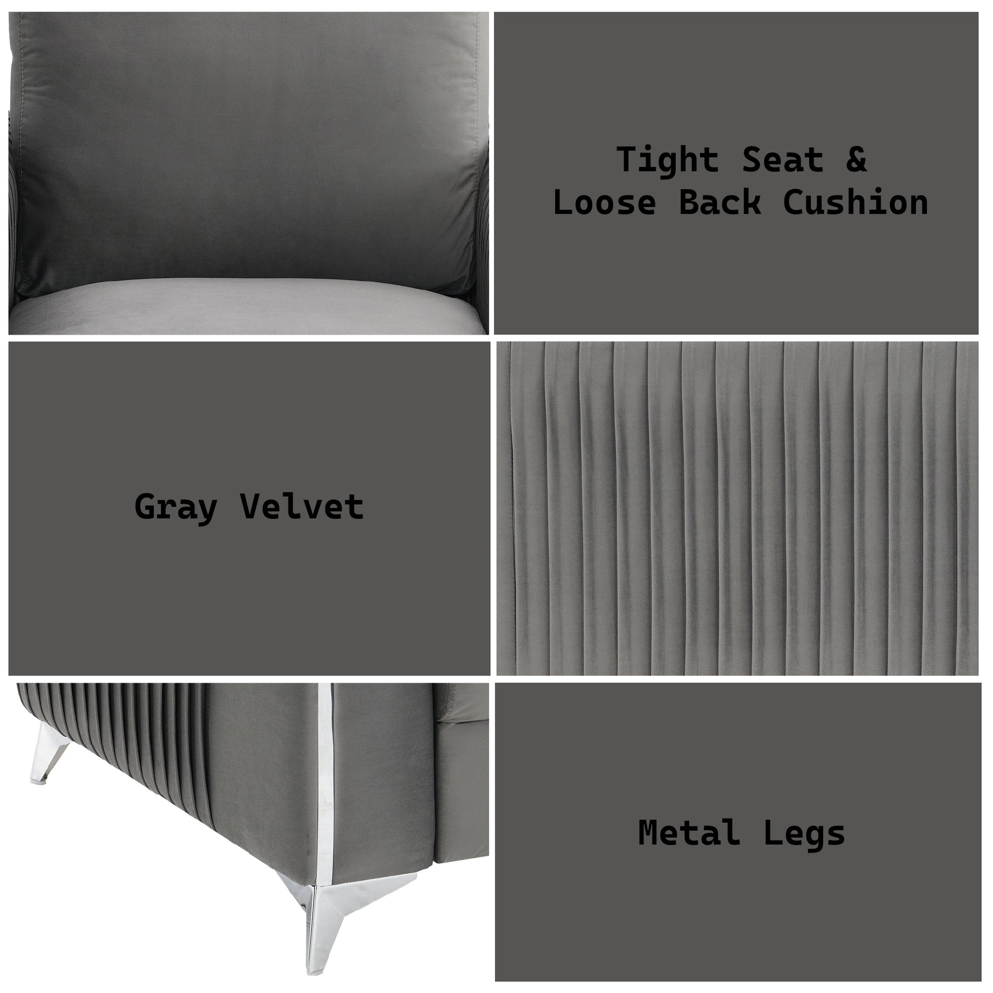 Wenona Gray Velvet Loveseat FredCo