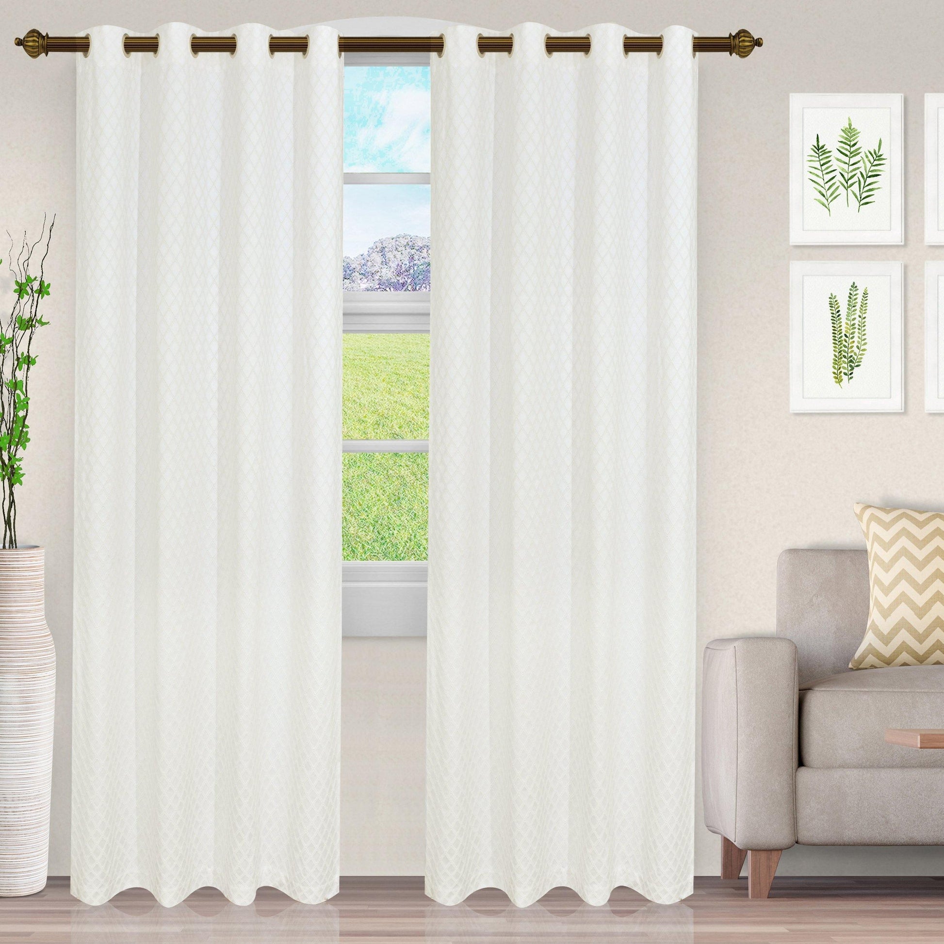 Westview Geometric Diamond Trellis Jacquard Grommet Curtain Panel Set FredCo