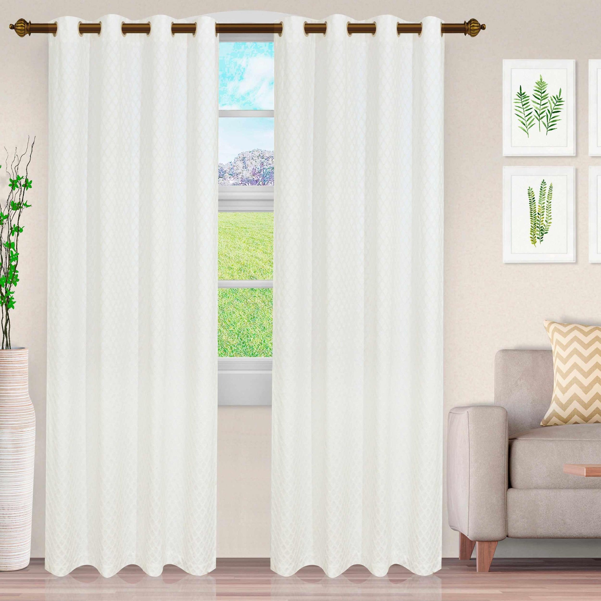 Westview Geometric Diamond Trellis Jacquard Grommet Curtain Panel Set FredCo