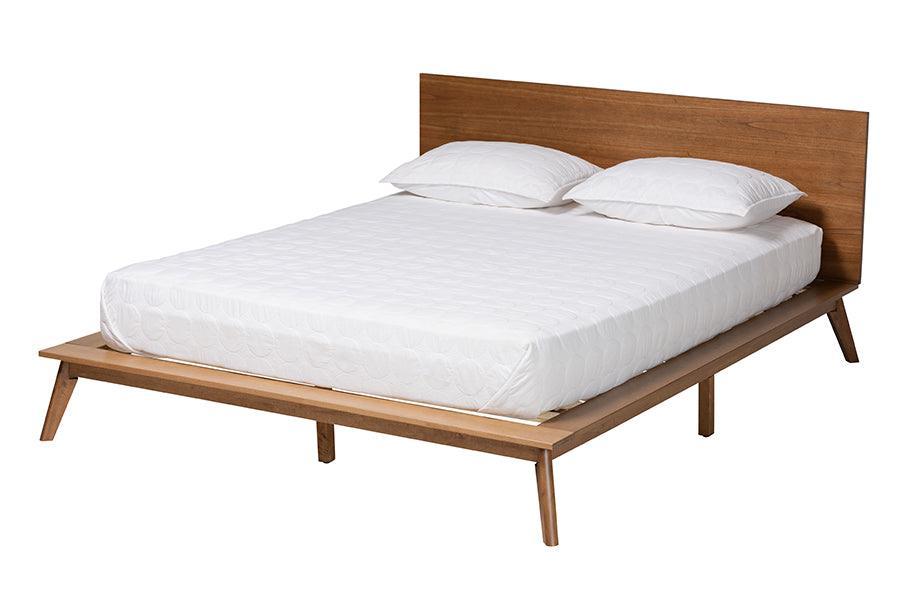 Wheatley Mid-Century Modern Walnut Brown Finished Wood Queen Size Platform Bed FredCo
