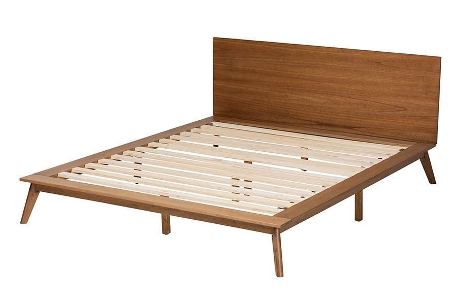 Wheatley Mid-Century Modern Walnut Brown Finished Wood Queen Size Platform Bed FredCo