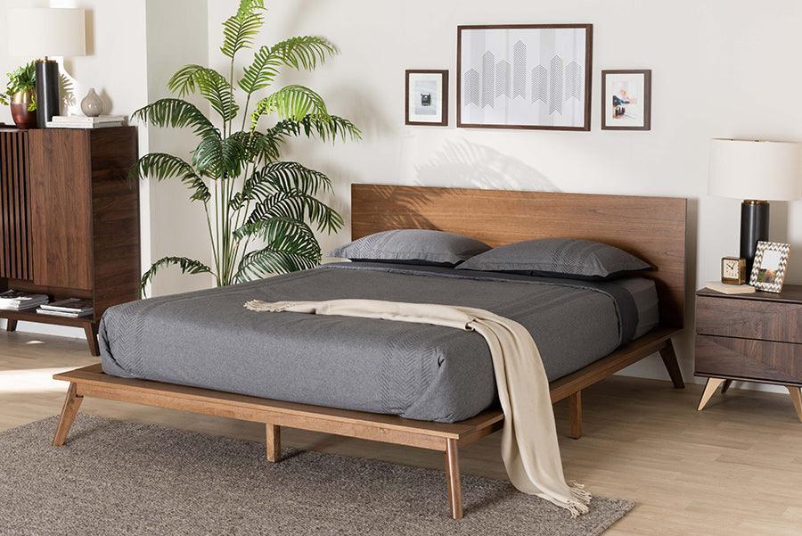 Wheatley Mid-Century Modern Walnut Brown Finished Wood Queen Size Platform Bed FredCo