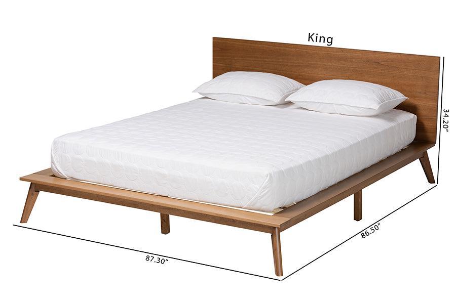 Wheatley Mid-Century Modern Walnut Brown Finished Wood Queen Size Platform Bed FredCo